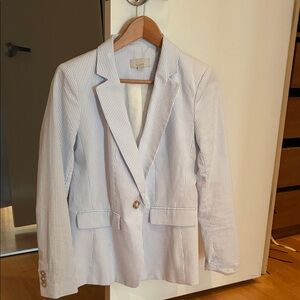 LOFT Women's Pinstripe Blazer - White and Blue
